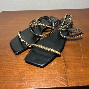 Jeffery Campbell Luxor Strappy Wrap Sandal Black Gold Size 9